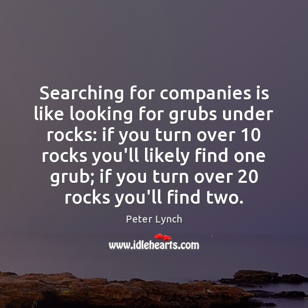 Searching for companies is like looking for grubs under rocks: if you Peter Lynch Picture Quote