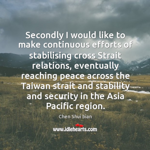 Secondly I would like to make continuous efforts of stabilising cross strait relations Chen Shui bian Picture Quote