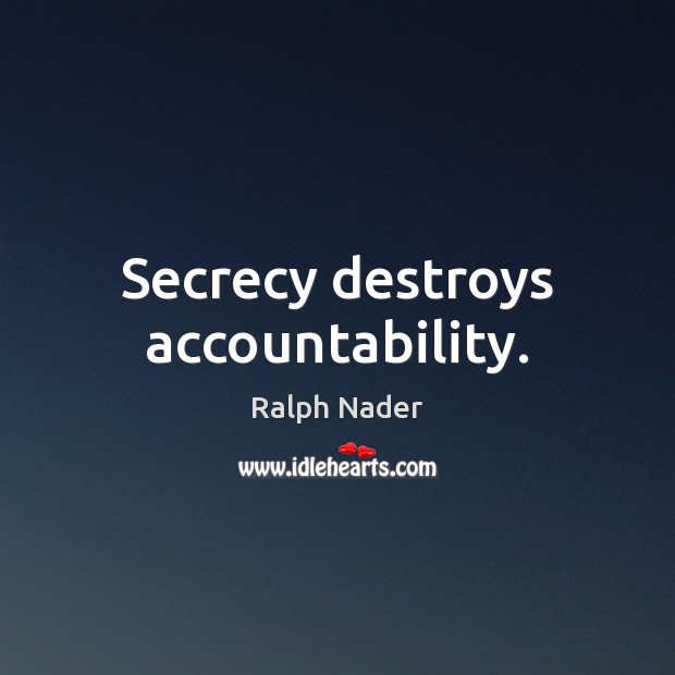 Secrecy destroys accountability. Ralph Nader Picture Quote