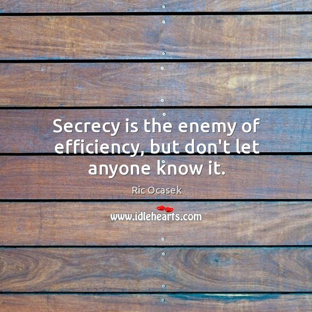 Secrecy is the enemy of efficiency, but don’t let anyone know it. Ric Ocasek Picture Quote
