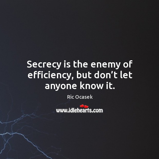 Secrecy is the enemy of efficiency, but don’t let anyone know it. Ric Ocasek Picture Quote