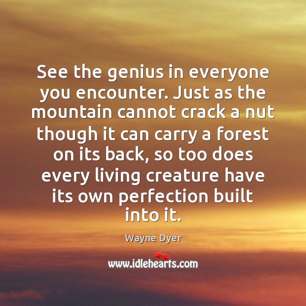 See the genius in everyone you encounter. Just as the mountain cannot Image