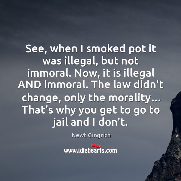 See, when I smoked pot it was illegal, but not immoral. Now, Newt Gingrich Picture Quote