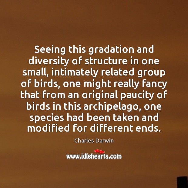 Seeing this gradation and diversity of structure in one small, intimately related Charles Darwin Picture Quote