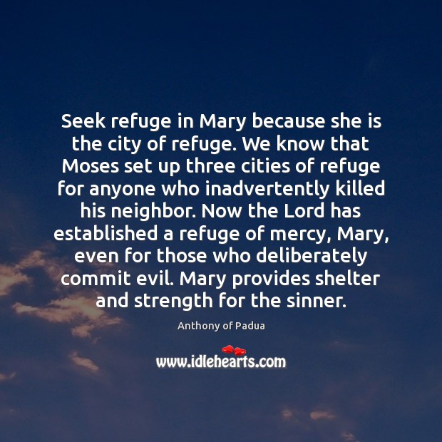 Seek refuge in Mary because she is the city of refuge. We Anthony of Padua Picture Quote