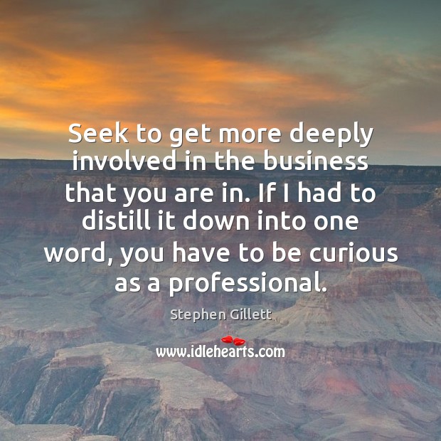 Seek to get more deeply involved in the business that you are Stephen Gillett Picture Quote