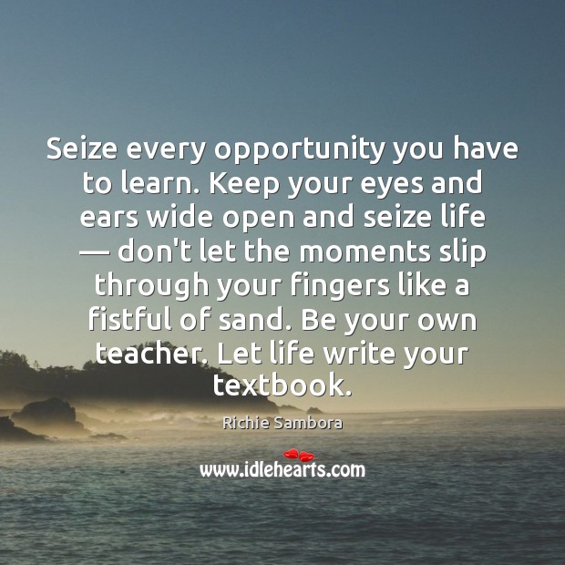 Seize every opportunity you have to learn. Keep your eyes and ears Richie Sambora Picture Quote