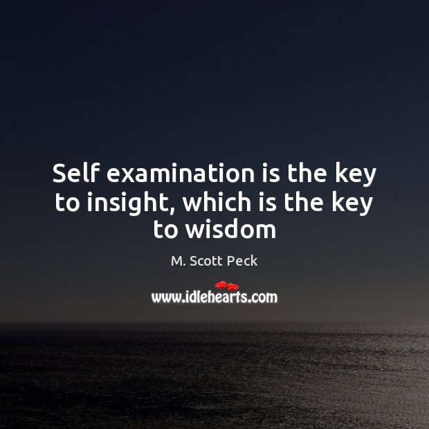 Self examination is the key to insight, which is the key to wisdom M. Scott Peck Picture Quote