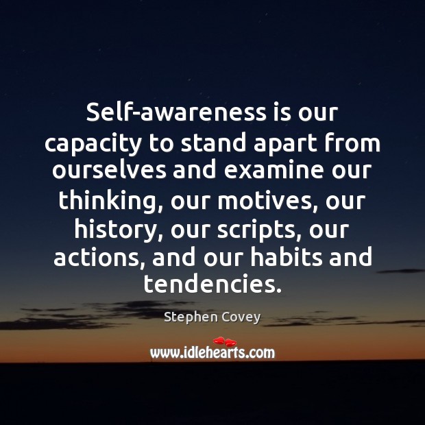 Self-awareness is our capacity to stand apart from ourselves and examine our Image