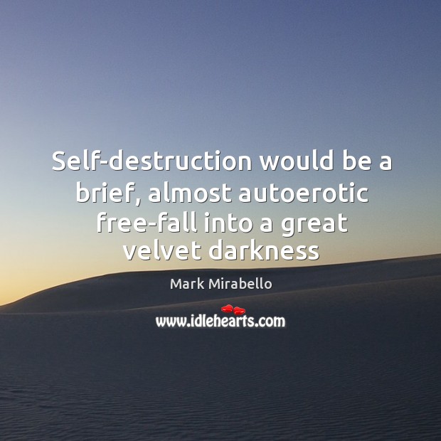 Self-destruction would be a brief, almost autoerotic free-fall into a great velvet Image