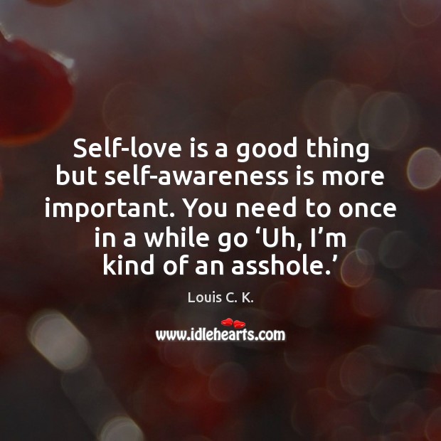 Self-love is a good thing but self-awareness is more important. You need Louis C. K. Picture Quote