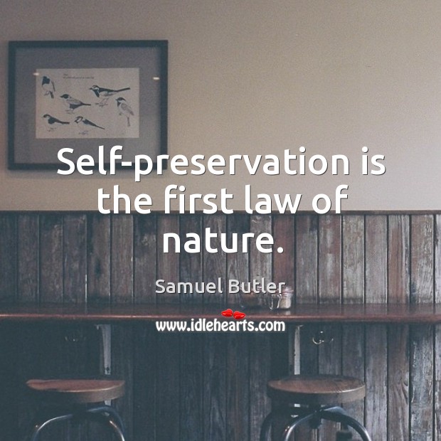 Self-preservation is the first law of nature. Samuel Butler Picture Quote