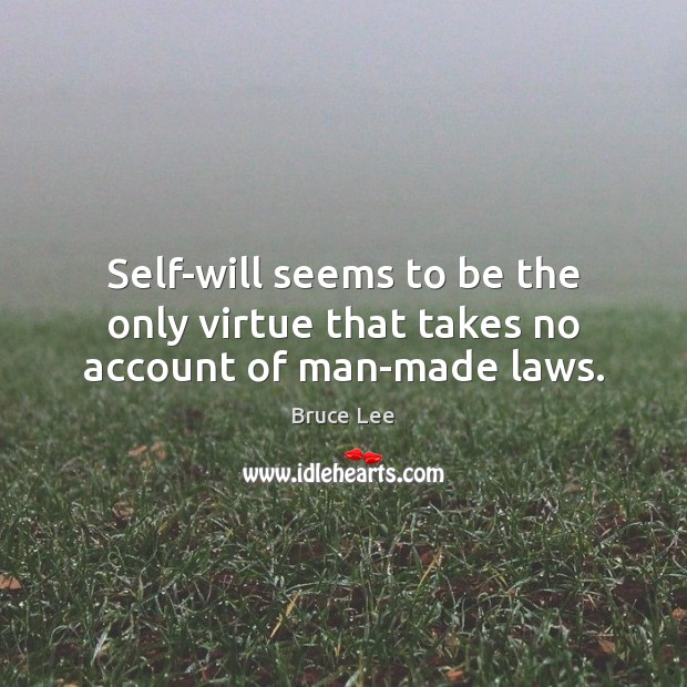 Self-will seems to be the only virtue that takes no account of man-made laws. Bruce Lee Picture Quote