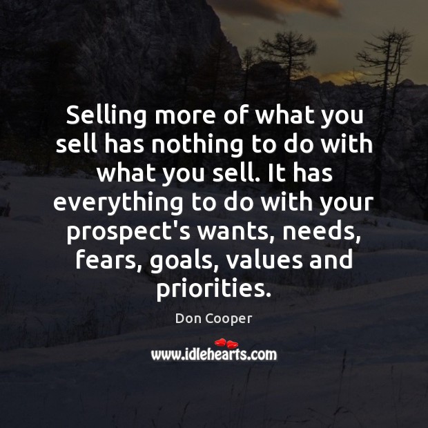 Selling more of what you sell has nothing to do with what Don Cooper Picture Quote
