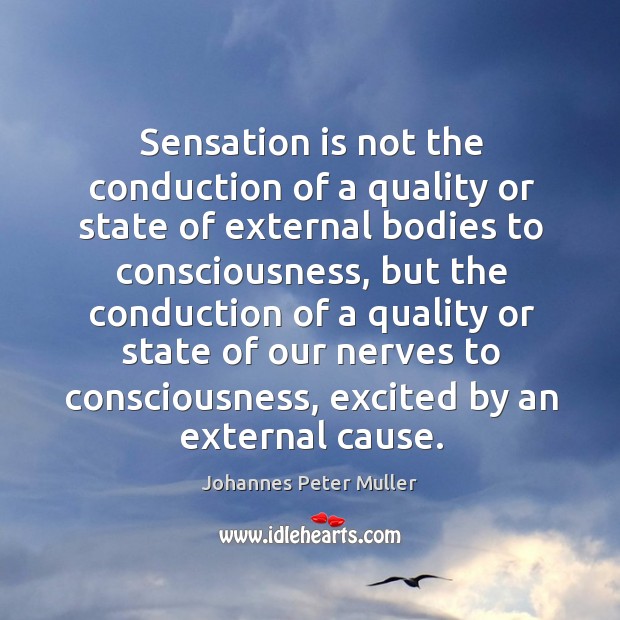 Sensation is not the conduction of a quality or state of external bodies to consciousness, but the conduction Johannes Peter Muller Picture Quote