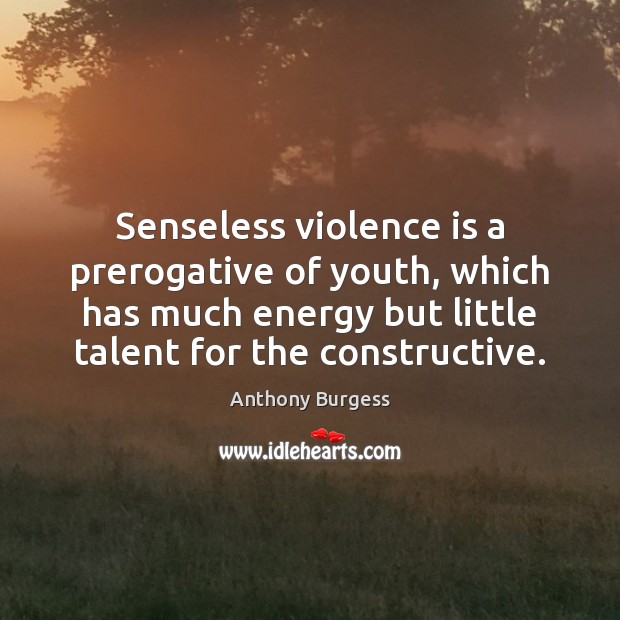 Senseless violence is a prerogative of youth, which has much energy but Anthony Burgess Picture Quote