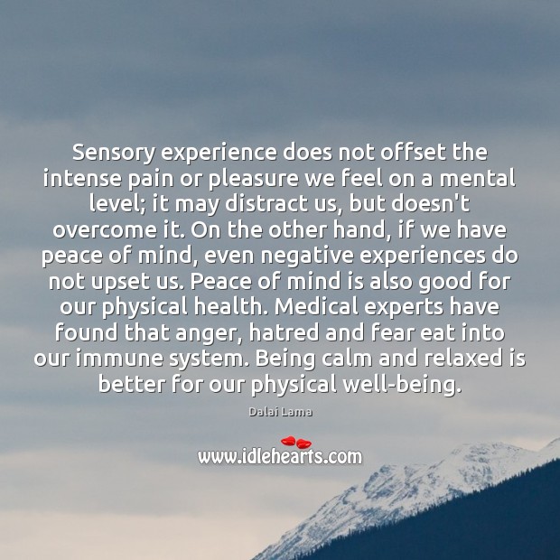 Sensory experience does not offset the intense pain or pleasure we feel Dalai Lama Picture Quote