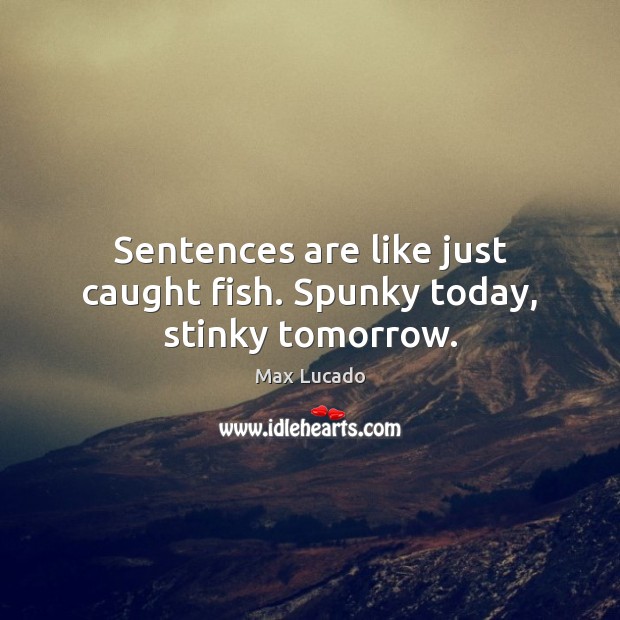 Sentences are like just caught fish. Spunky today, stinky tomorrow. Max Lucado Picture Quote
