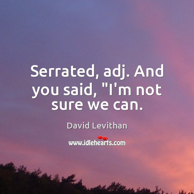 Serrated, adj. And you said, “I’m not sure we can. David Levithan Picture Quote