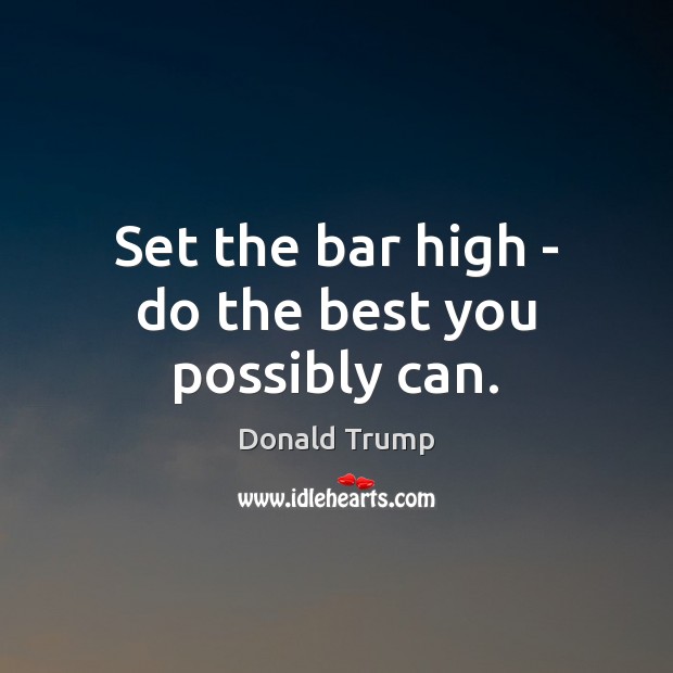 Set the bar high – do the best you possibly can. Donald Trump Picture Quote