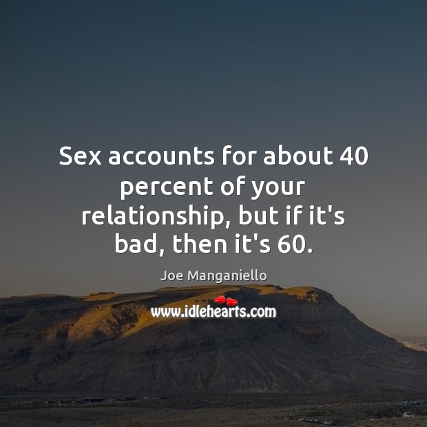Sex accounts for about 40 percent of your relationship, but if it’s bad, then it’s 60. Image