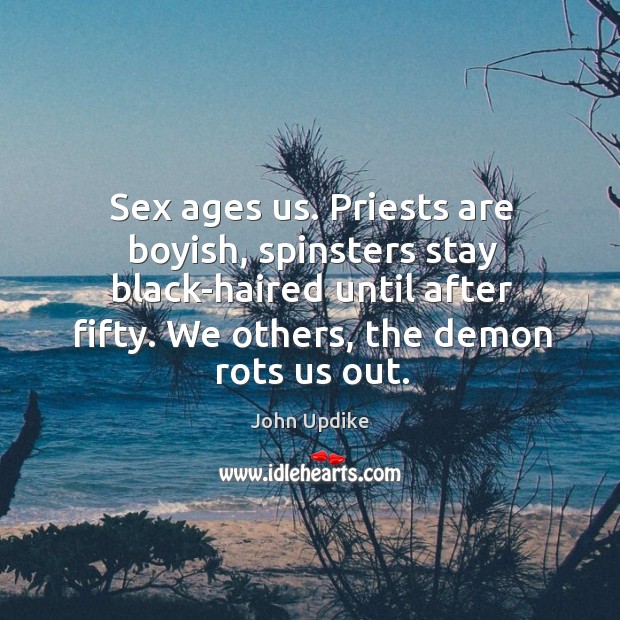 Sex ages us. Priests are boyish, spinsters stay black-haired until after fifty. John Updike Picture Quote
