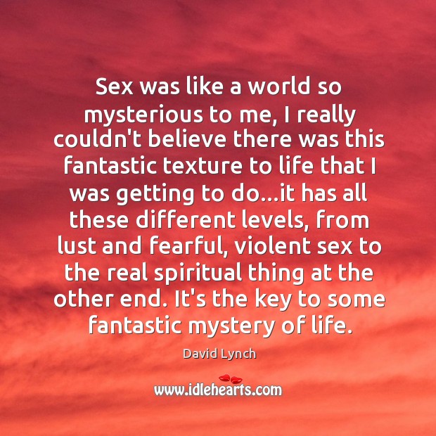 Sex was like a world so mysterious to me, I really couldn’t David Lynch Picture Quote