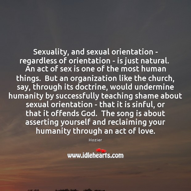 Sexuality, and sexual orientation – regardless of orientation – is just natural. Hozier Picture Quote