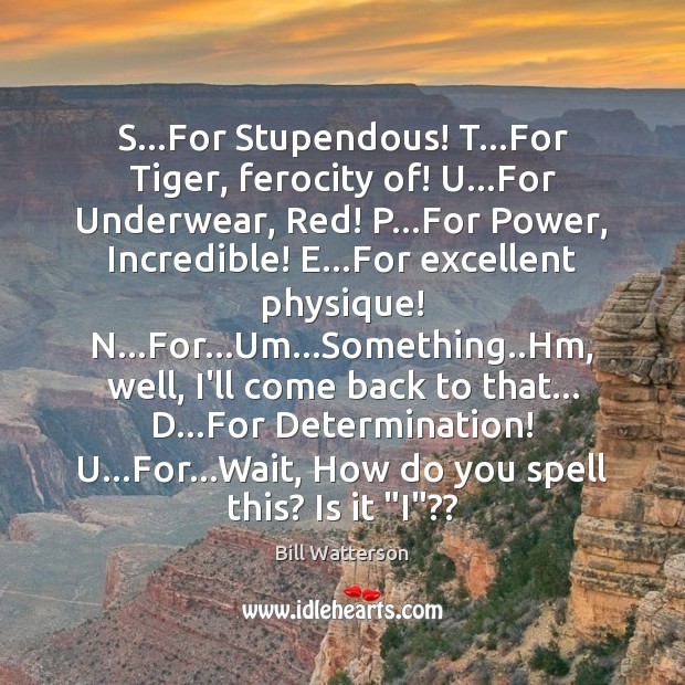 S…For Stupendous! T…For Tiger, ferocity of! U…For Underwear, Red! Bill Watterson Picture Quote