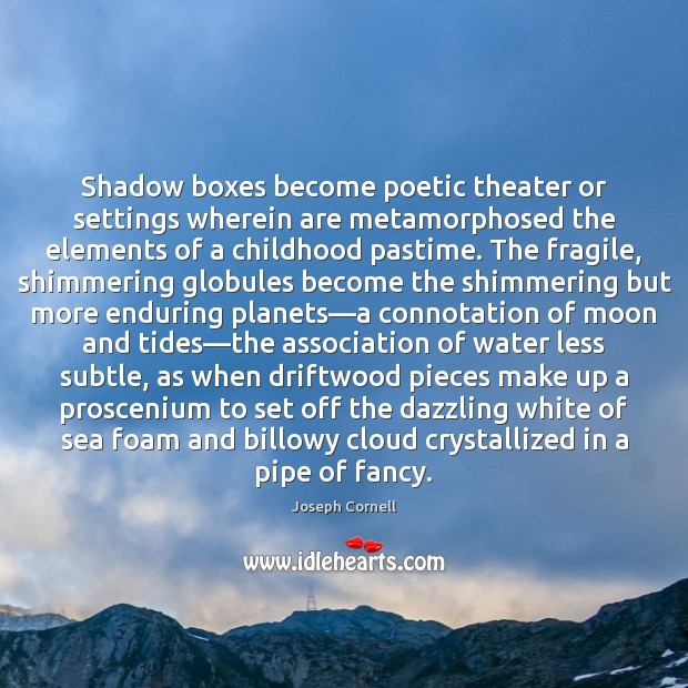 Shadow boxes become poetic theater or settings wherein are metamorphosed the elements Joseph Cornell Picture Quote