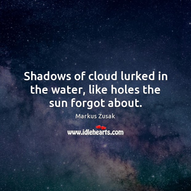 Shadows of cloud lurked in the water, like holes the sun forgot about. Markus Zusak Picture Quote