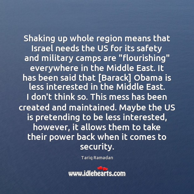 Shaking up whole region means that Israel needs the US for its Tariq Ramadan Picture Quote