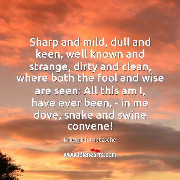 Sharp and mild, dull and keen, well known and strange, dirty and Friedrich Nietzsche Picture Quote