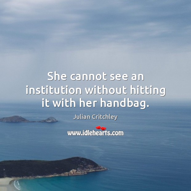 She cannot see an institution without hitting it with her handbag. Image