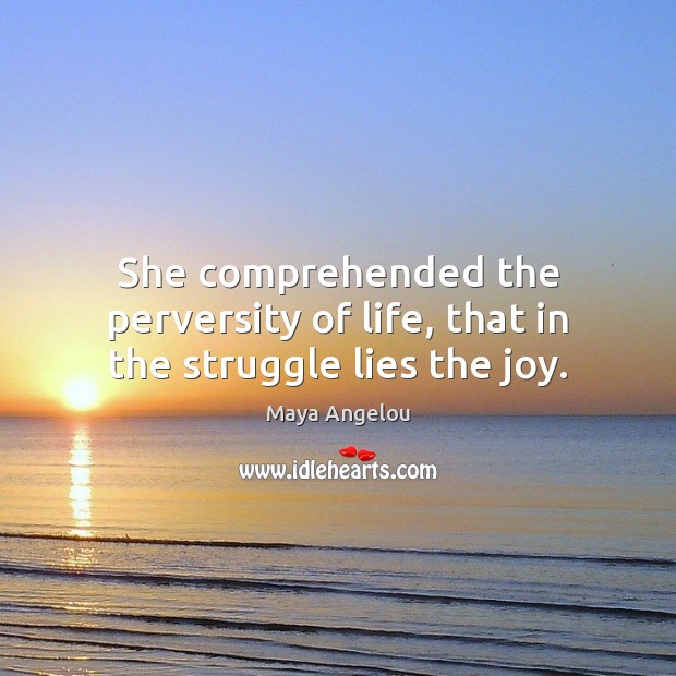 She comprehended the perversity of life, that in the struggle lies the joy. Maya Angelou Picture Quote