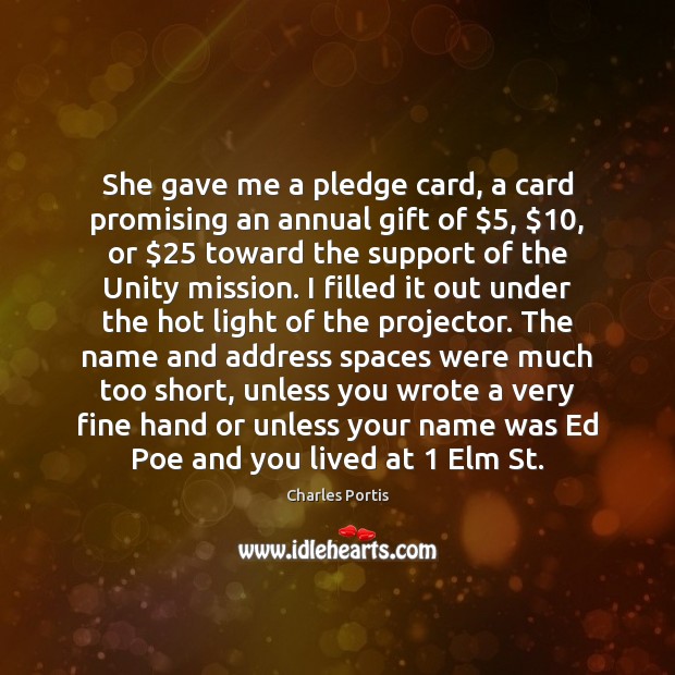 She gave me a pledge card, a card promising an annual gift Image
