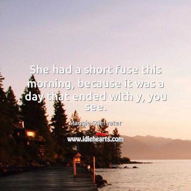 She had a short fuse this morning, because it was a day that ended with y, you see. Maggie Stiefvater Picture Quote