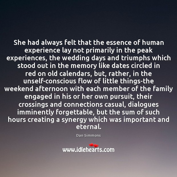 She had always felt that the essence of human experience lay not Dan Simmons Picture Quote