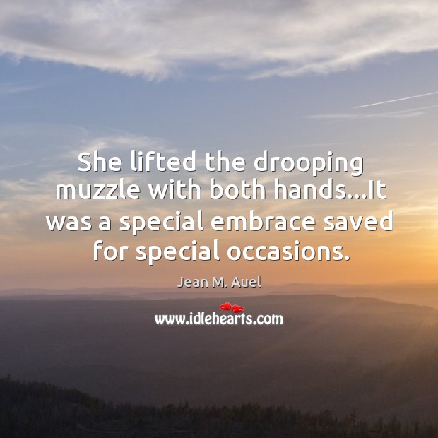 She lifted the drooping muzzle with both hands…It was a special Jean M. Auel Picture Quote