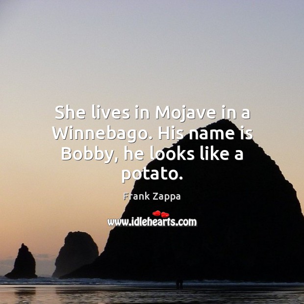 She lives in Mojave in a Winnebago. His name is Bobby, he looks like a potato. Image