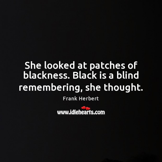 She looked at patches of blackness. Black is a blind remembering, she thought. Image