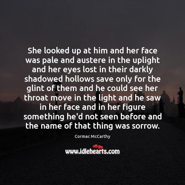 She looked up at him and her face was pale and austere 