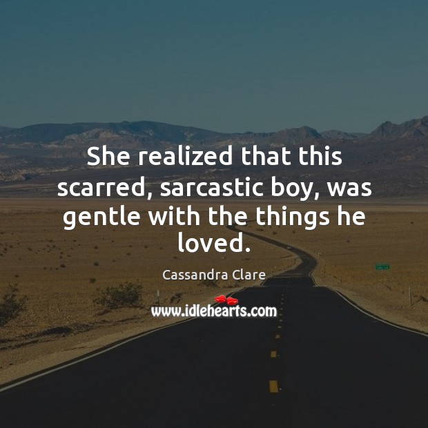 She realized that this scarred, sarcastic boy, was gentle with the things he loved. Sarcastic Quotes Image
