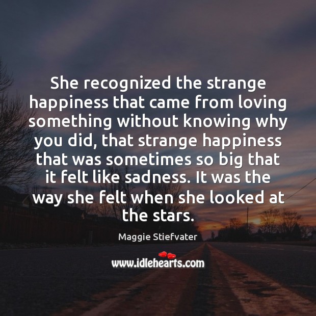She recognized the strange happiness that came from loving something without knowing Maggie Stiefvater Picture Quote