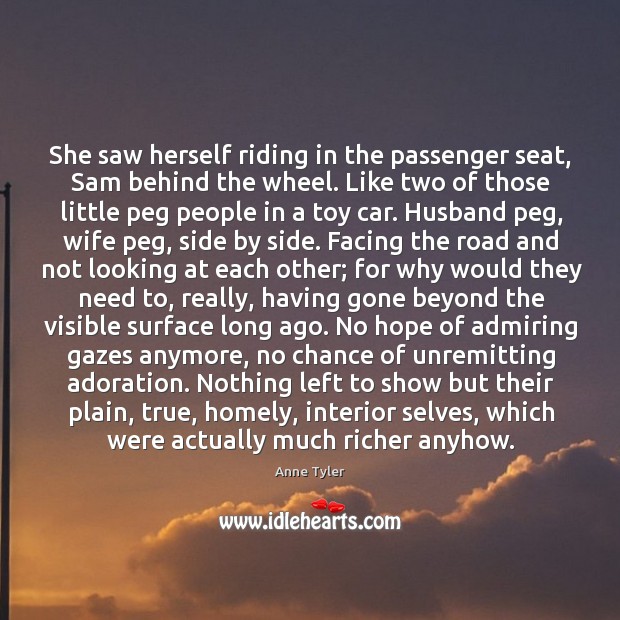 She saw herself riding in the passenger seat, Sam behind the wheel. Image