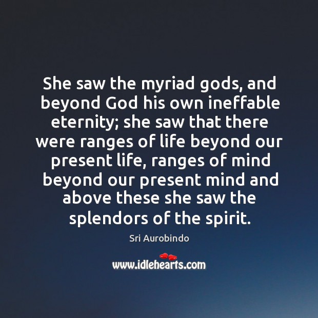 She saw the myriad Gods, and beyond God his own ineffable eternity; she saw that there Sri Aurobindo Picture Quote