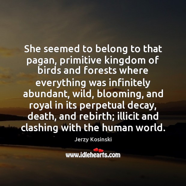 She seemed to belong to that pagan, primitive kingdom of birds and Jerzy Kosinski Picture Quote