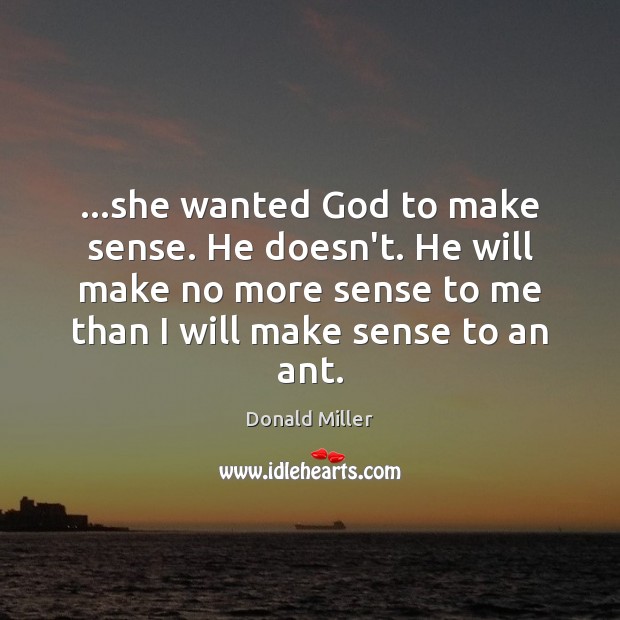 …she wanted God to make sense. He doesn’t. He will make no Donald Miller Picture Quote