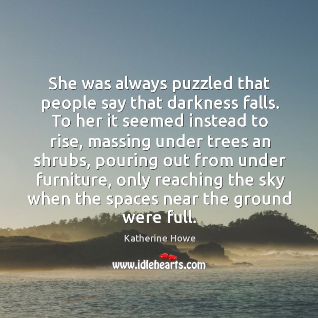 She was always puzzled that people say that darkness falls. To her Katherine Howe Picture Quote
