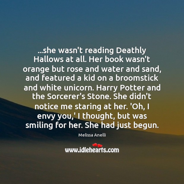 …she wasn’t reading Deathly Hallows at all. Her book wasn’t orange but Image